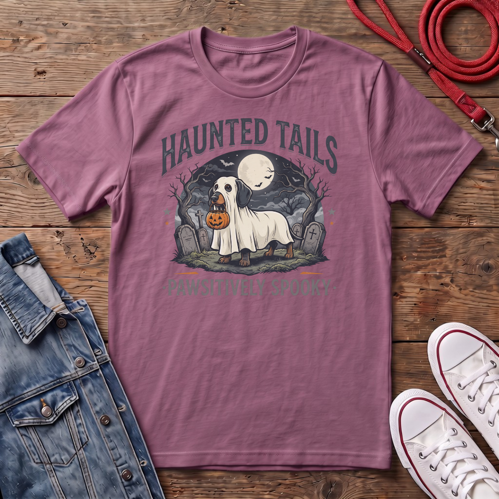 Haunted Tails Dachshund Halloween  T-shirt
