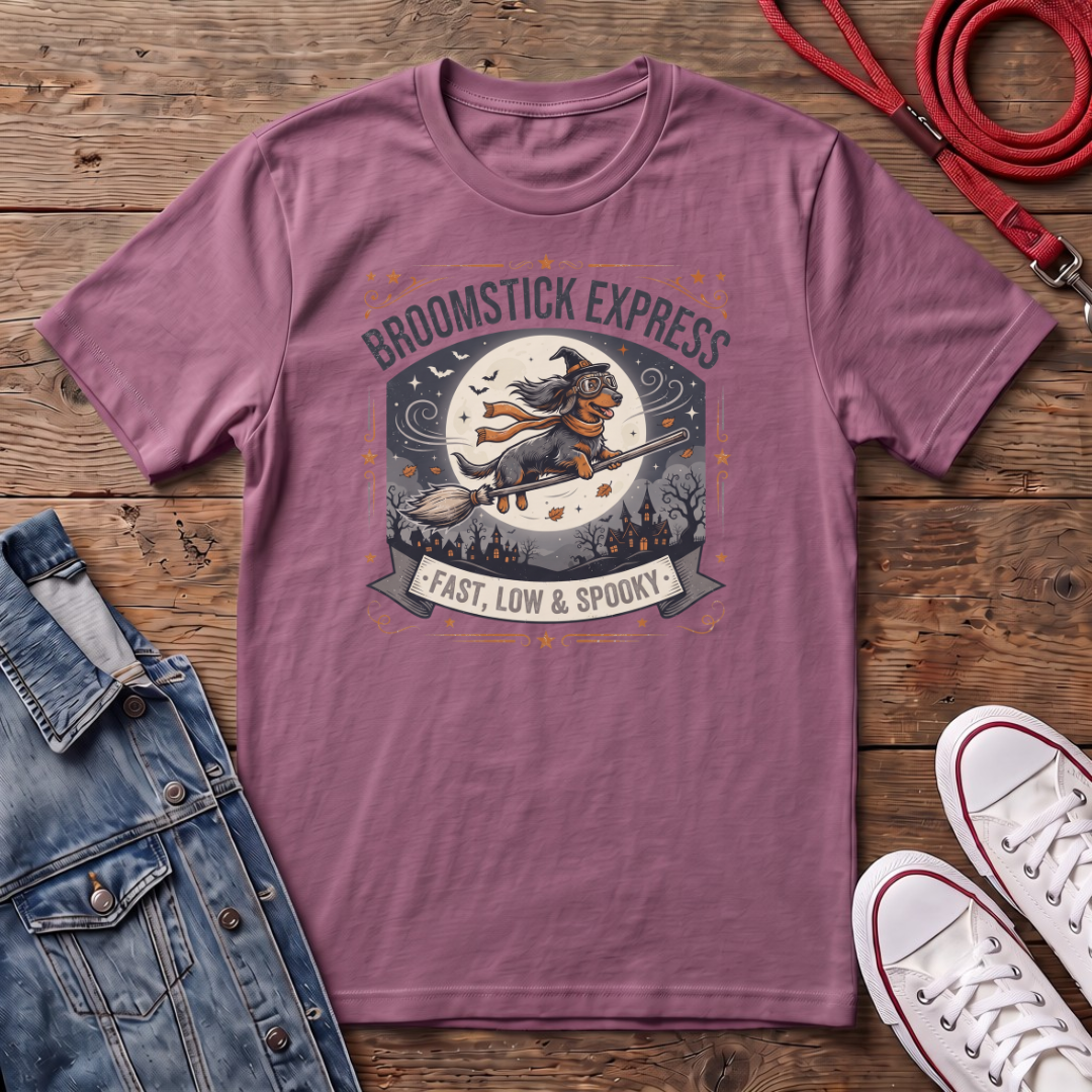 Broomstick Express Dachshund Halloween  T-shirt