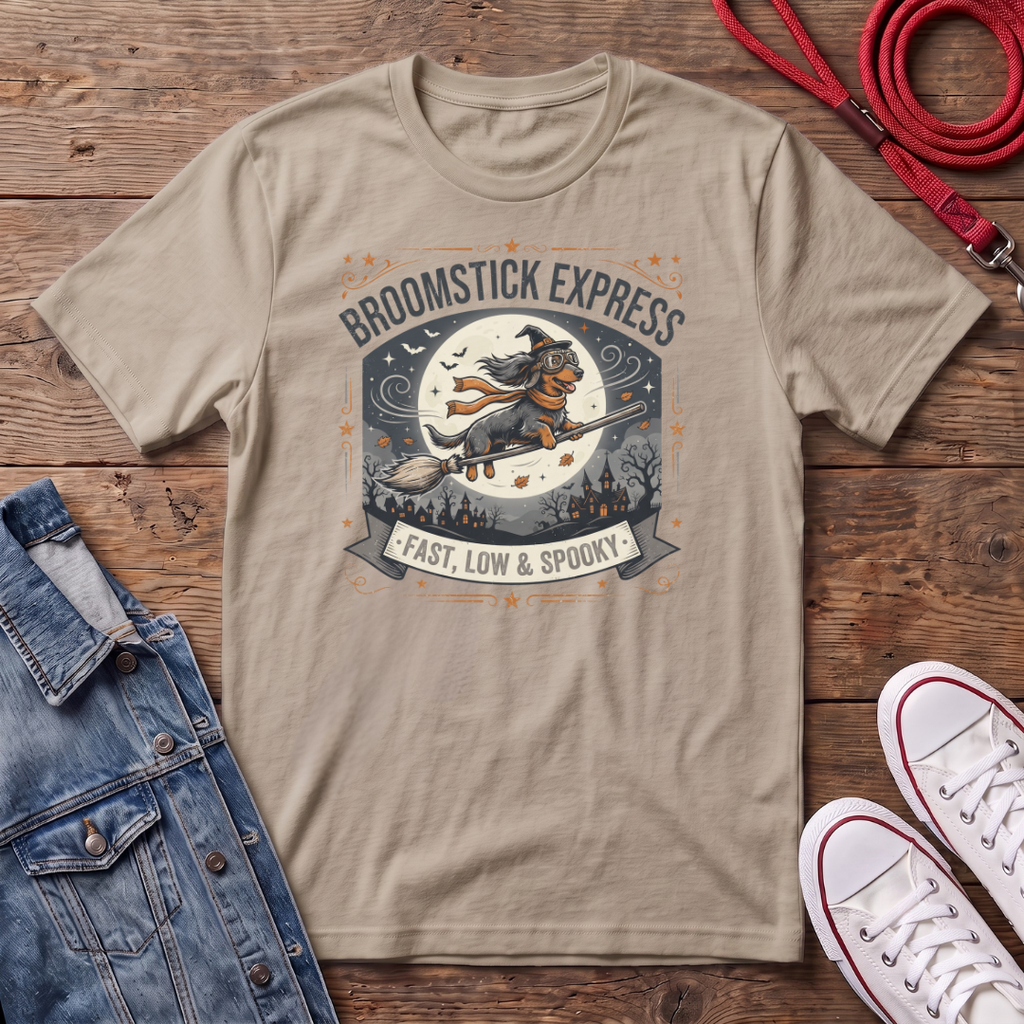 Broomstick Express Dachshund Halloween  T-shirt