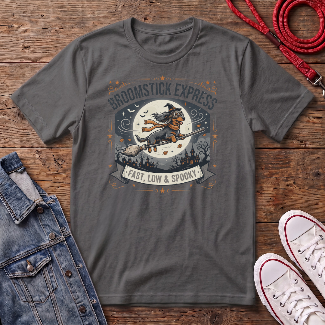Broomstick Express Dachshund Halloween  T-shirt