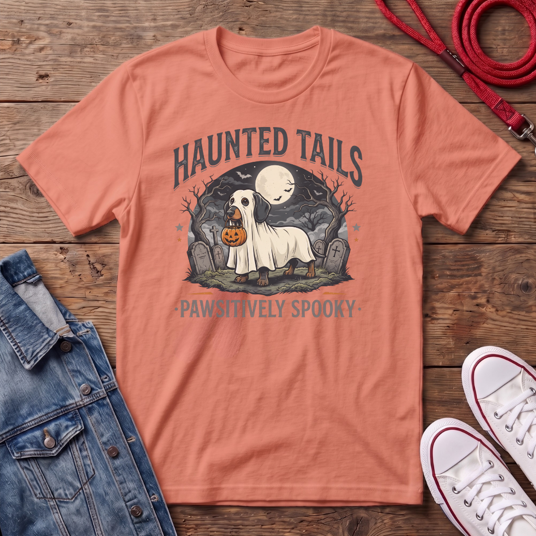 Haunted Tails Dachshund Halloween  T-shirt