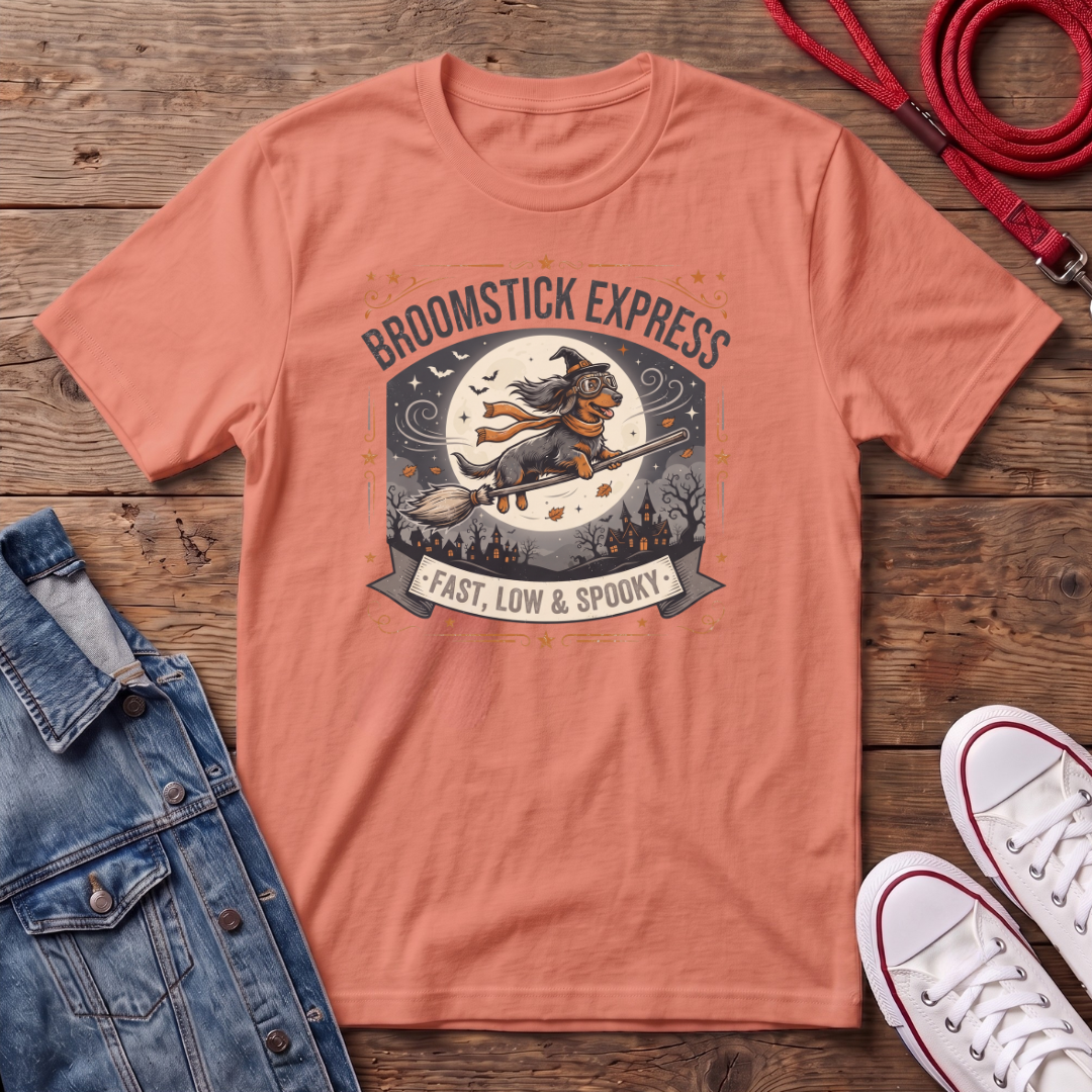 Broomstick Express Dachshund Halloween  T-shirt