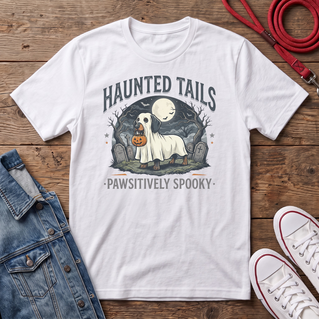 Haunted Tails Dachshund Halloween  T-shirt