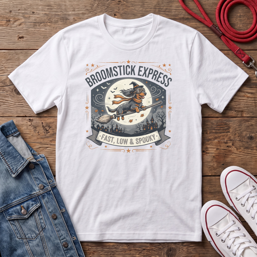 Broomstick Express Dachshund Halloween  T-shirt